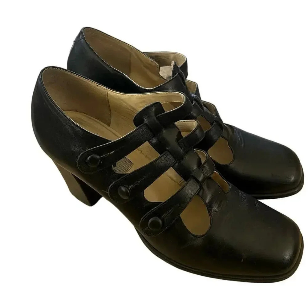 Mia Women's Black 3 strap block Heel Pump Shoes Size 10M